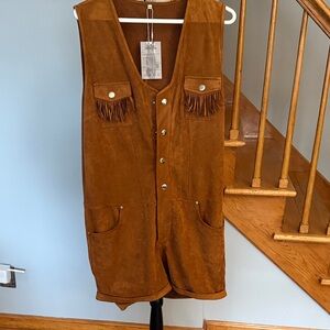 Brown Faux Suede Fringe Vest